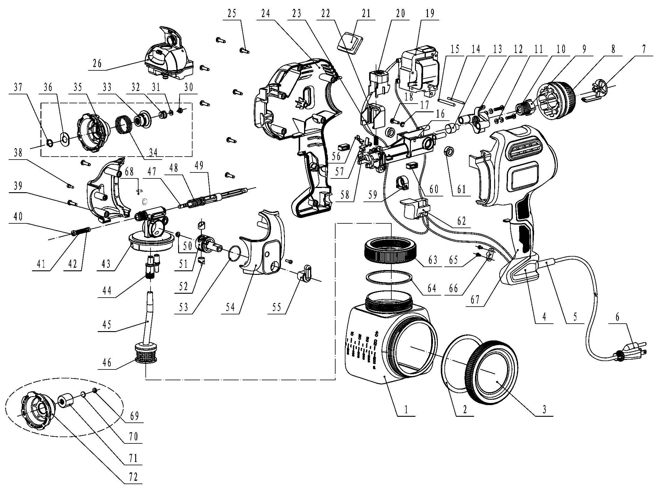 Default Diagram and Parts List for BDPS400K-BR Type 1 Black and Decker Sprayer